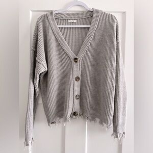 Light gray distressed button up cardigan